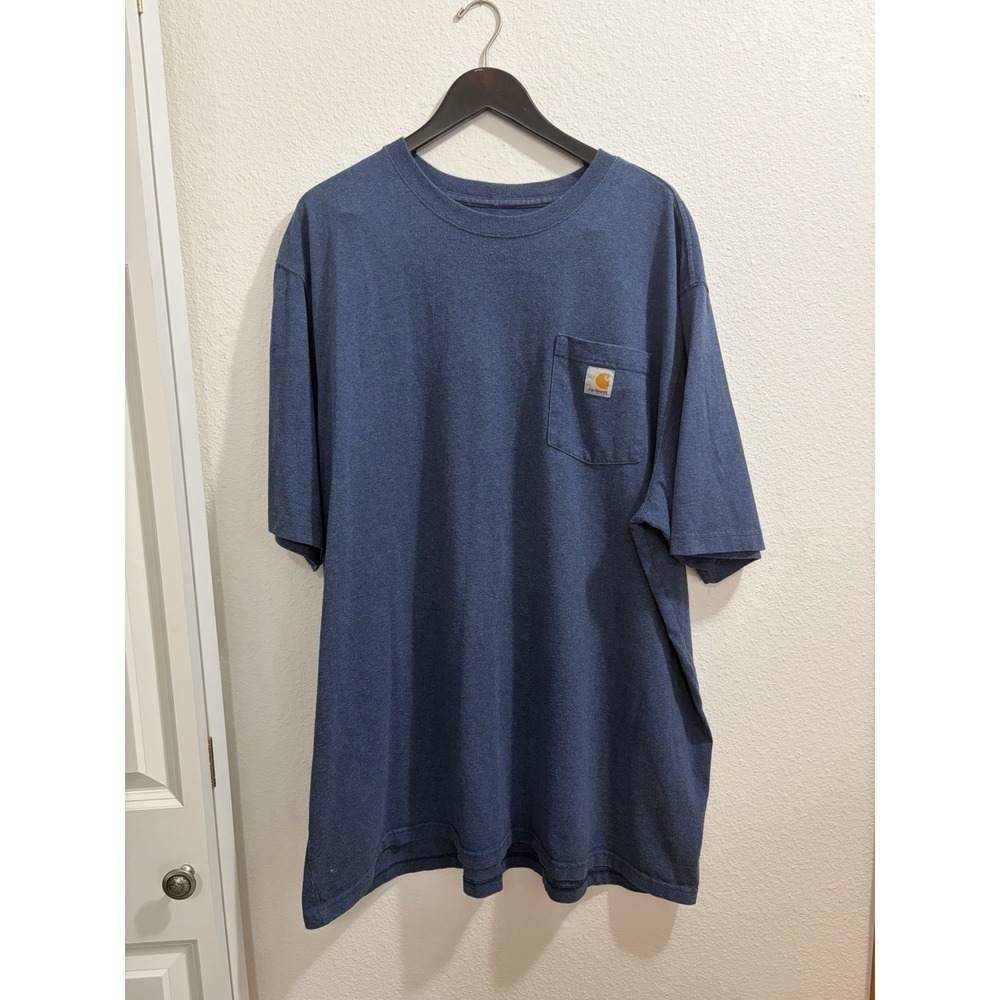 Carhartt T-Shirt Men's 3XL Tall Short Sleeve Blue Pocketed Loose Fit